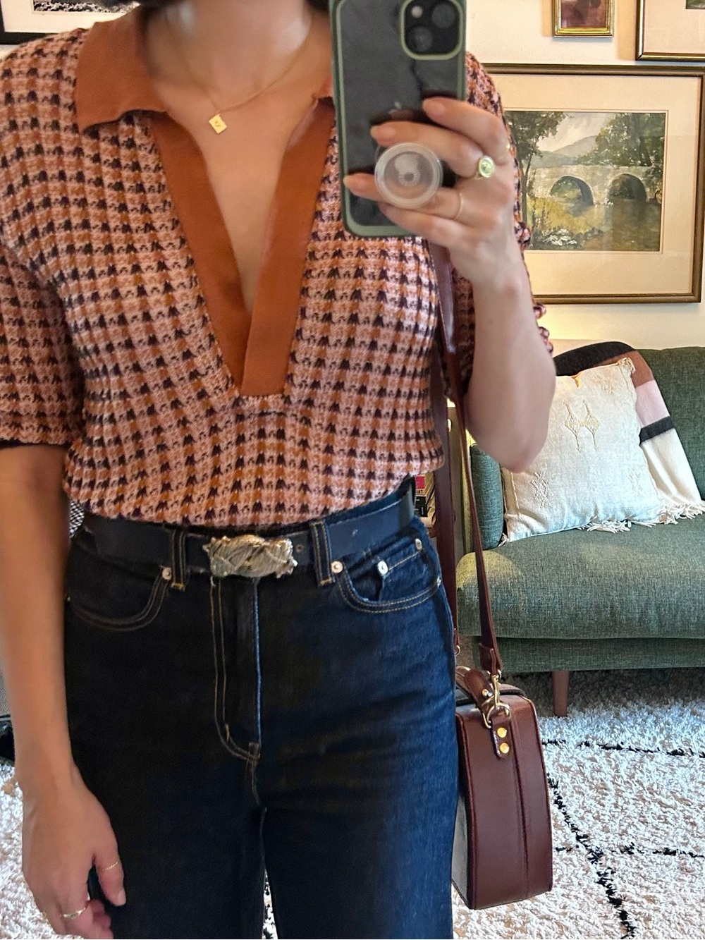 BDG Rust & Mauve Patterned Short-Sleeve Polo Top